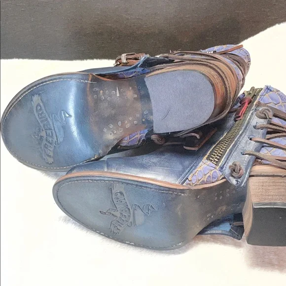 freebird Black Leather Ankle Boots with Brown Strap Accents - Picture 10 of 10